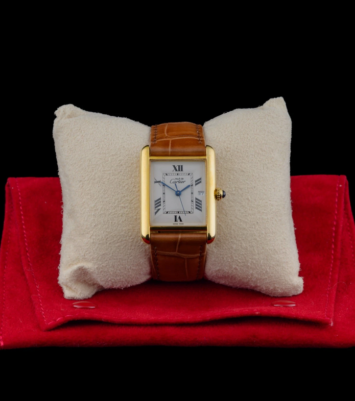 Cartier Tank Must Large 2413 Gold Vermeil 25mm White Roman Dial Quartz Watch