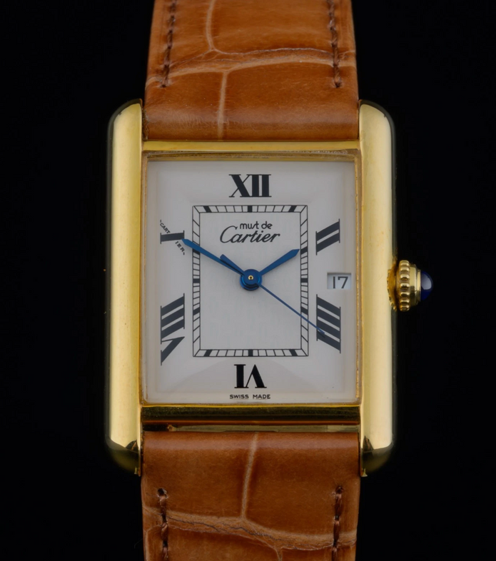 Cartier Tank Must Large 2413 Gold Vermeil 25mm White Roman Dial Quartz Watch