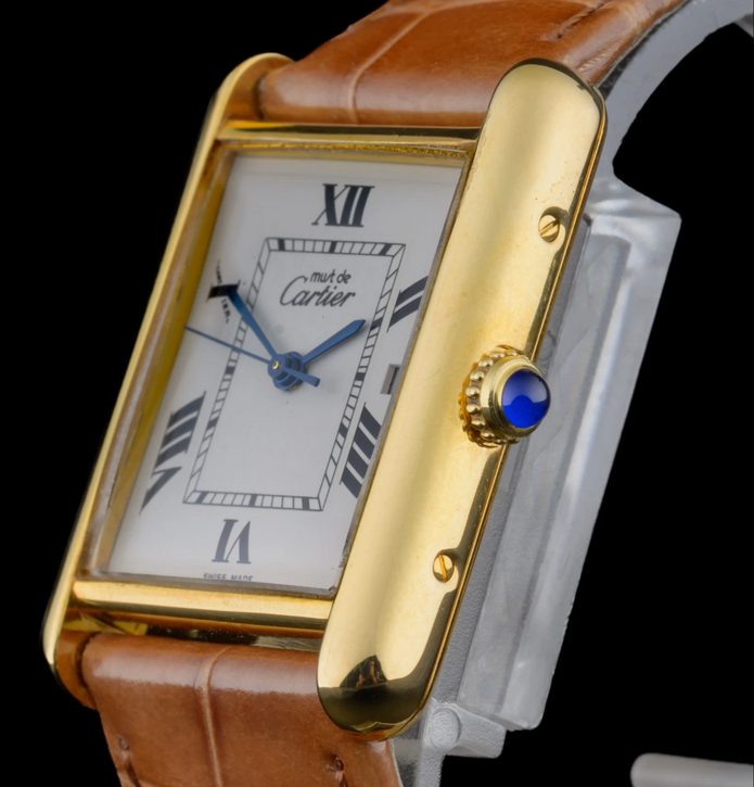 Cartier Tank Must Large 2413 Gold Vermeil 25mm White Roman Dial Quartz Watch