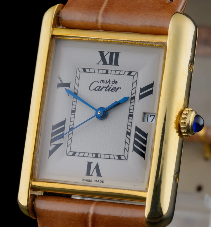 Cartier Tank Must Large 2413 Gold Vermeil 25mm White Roman Dial Quartz Watch