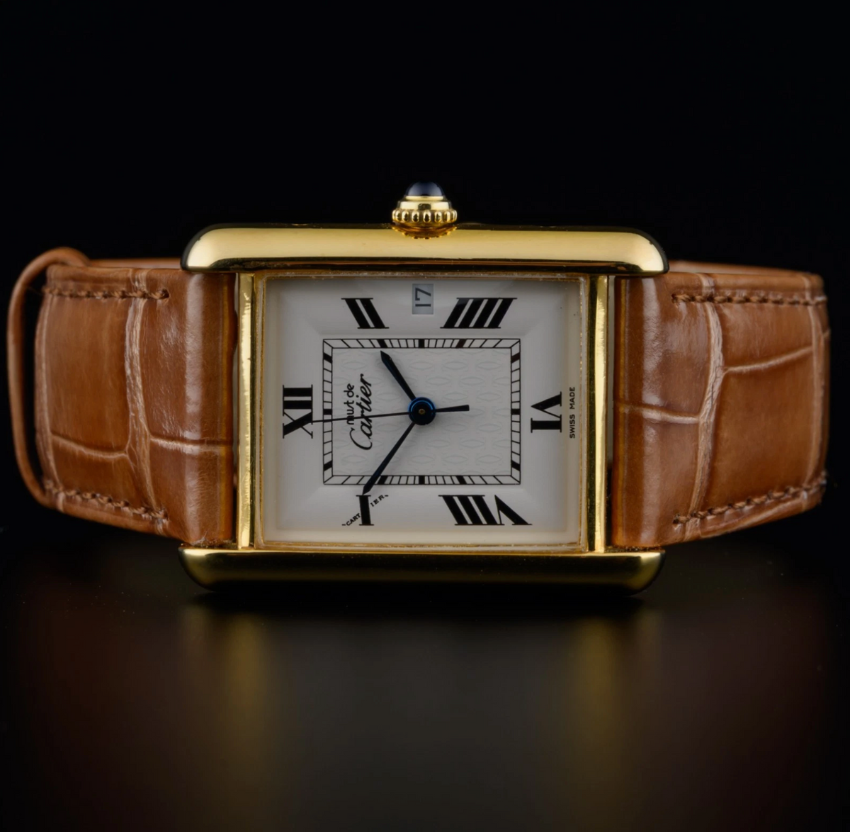 Cartier Tank Must Large 2413 Gold Vermeil 25mm White Roman Dial Quartz Watch