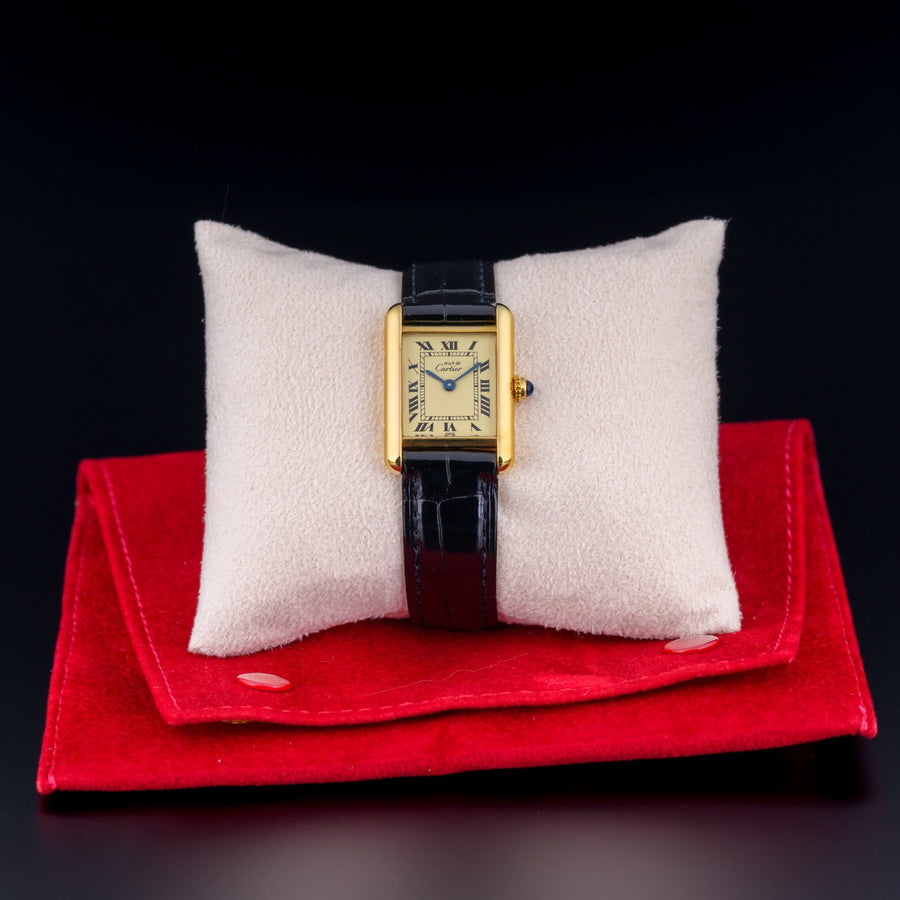 Cartier Tank Must Small 20x28mm Lemon Dial Gold Vermeil Quartz Ladies Watch